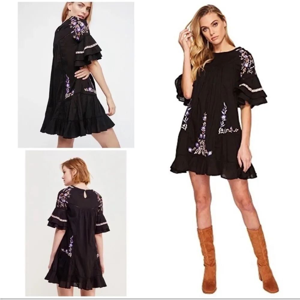 Free People Pavlo Embroidered Dress Women's Size S Babydoll Mini Floral Boho